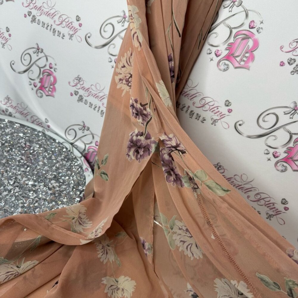 Sienna sky dress tan floral crochet boho long maxi leg slit on one side sexy - Picture 6 of 13
